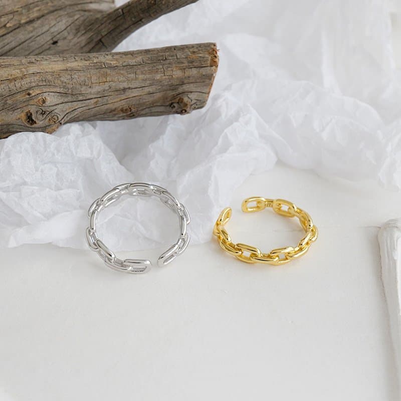 Classic Hollow Chain 925 Sterling Silver Adjustable Ring