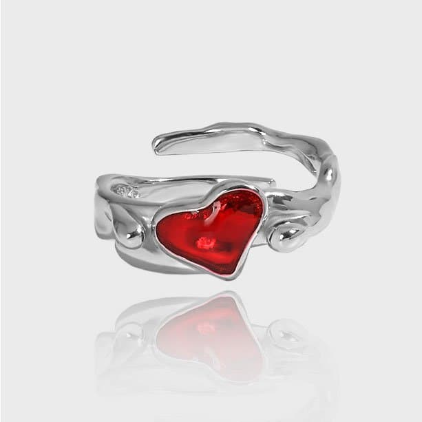 Irregular CZ Heart 925 Sterling Silver Adjustable Ring