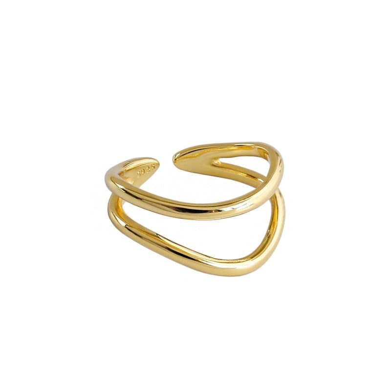 Double Layer Lines 925 Sterling Silver Adjustable Ring