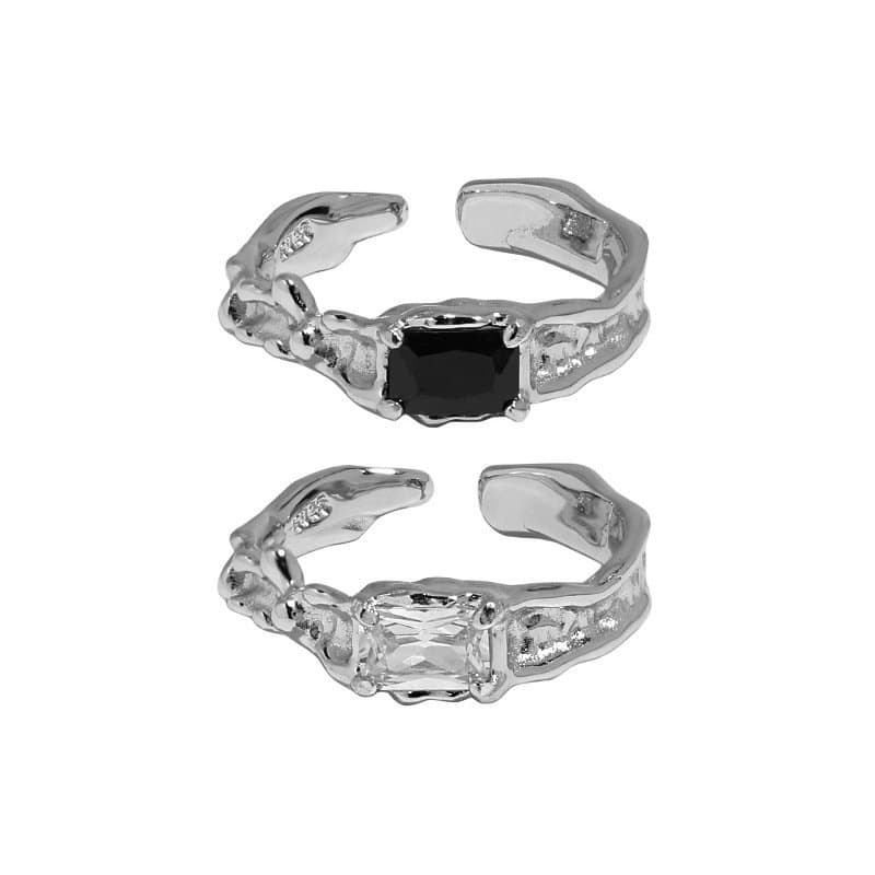 Geometric Square CZ Irregular 925 Sterling Silver Adjustable Ring