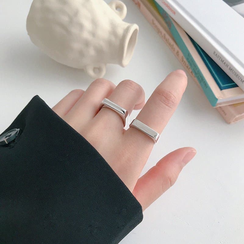 Minimalist Geometric Rectangle 925 Sterling Silver Adjustable Ring