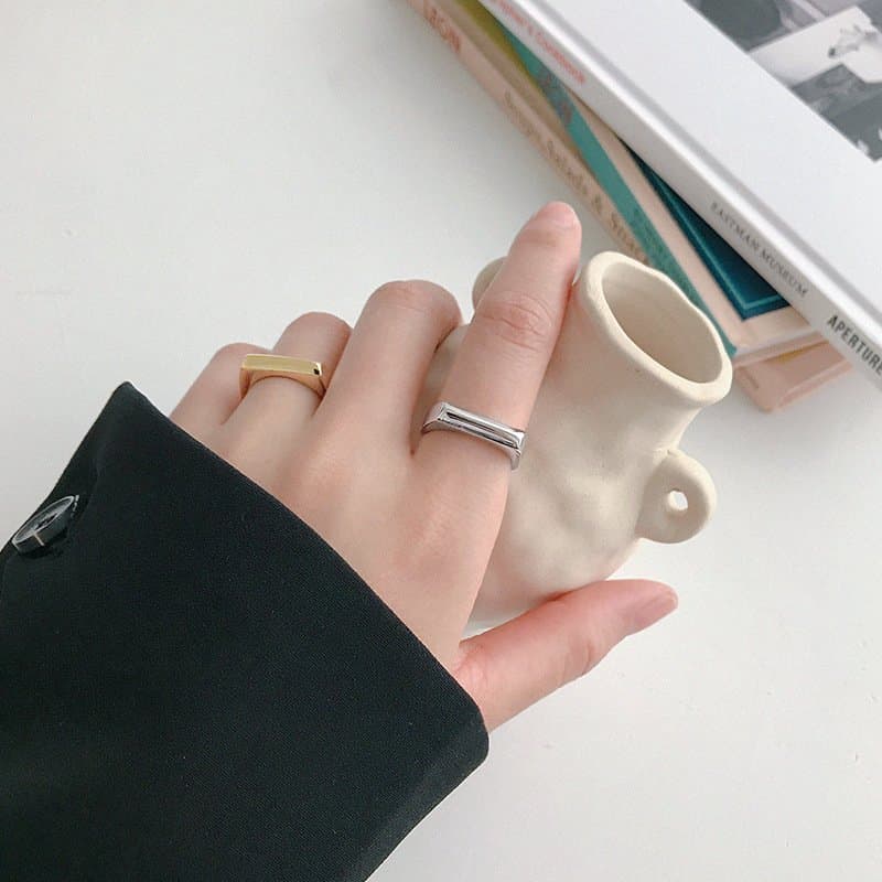 Minimalist Geometric Rectangle 925 Sterling Silver Adjustable Ring