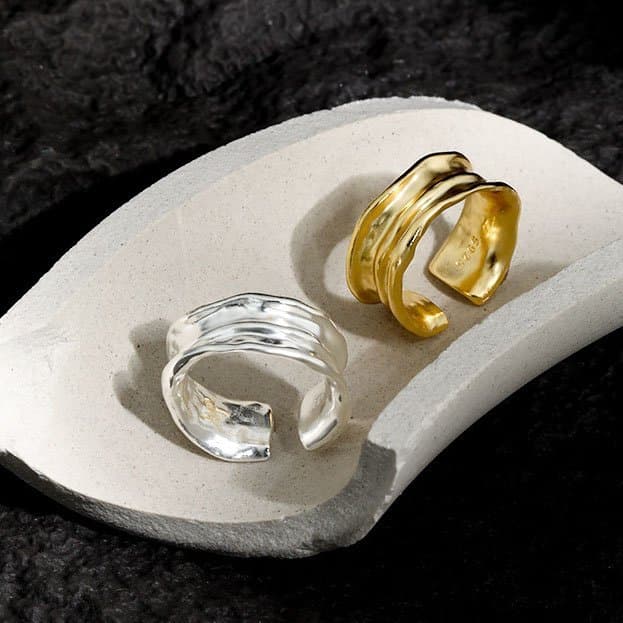 Irregular Wrinkle Texture 925 Sterling Silver Adjustable Ring