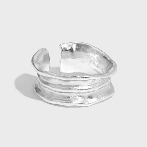 Irregular Wrinkle Texture 925 Sterling Silver Adjustable Ring