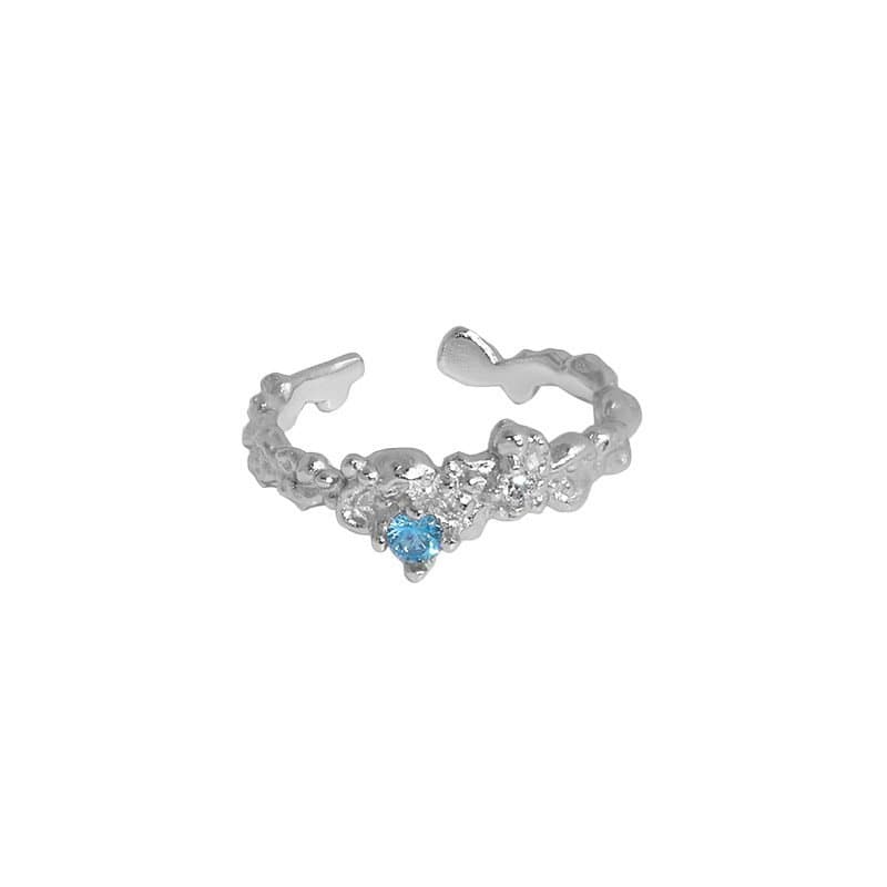 Heart CZ Irregular 925 Sterling Silver Adjustable Ring