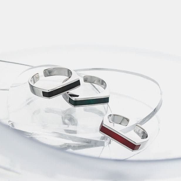 Geometric Rectangle 925 Sterling Silver Adjustable Ring