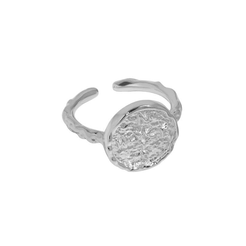 Round Direction Compass 925 Sterling Silver Adjustable Ring