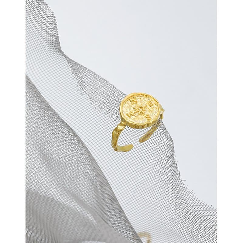 Round Direction Compass 925 Sterling Silver Adjustable Ring