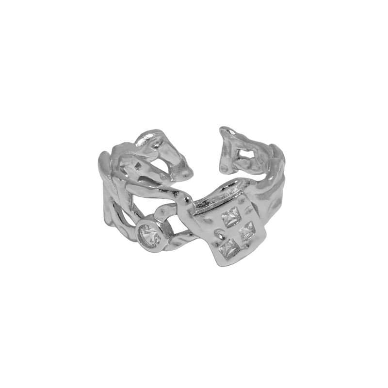 Hollow Irregular CZ 925 Sterling Silver Adjustable Ring