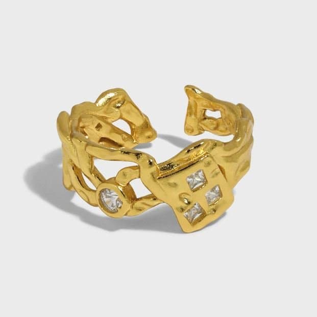 Hollow Irregular CZ 925 Sterling Silver Adjustable Ring