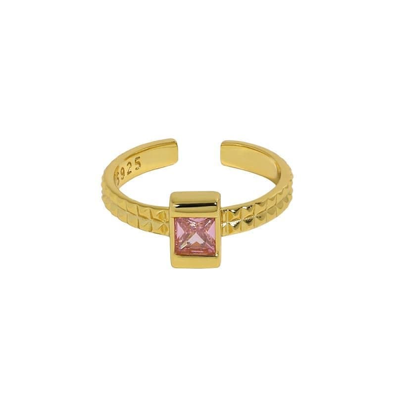 Geometric Pink CZ Square 925 Sterling Silver Adjustable Ring