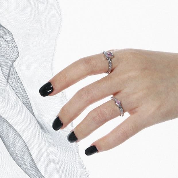 Geometric Pink CZ Square 925 Sterling Silver Adjustable Ring