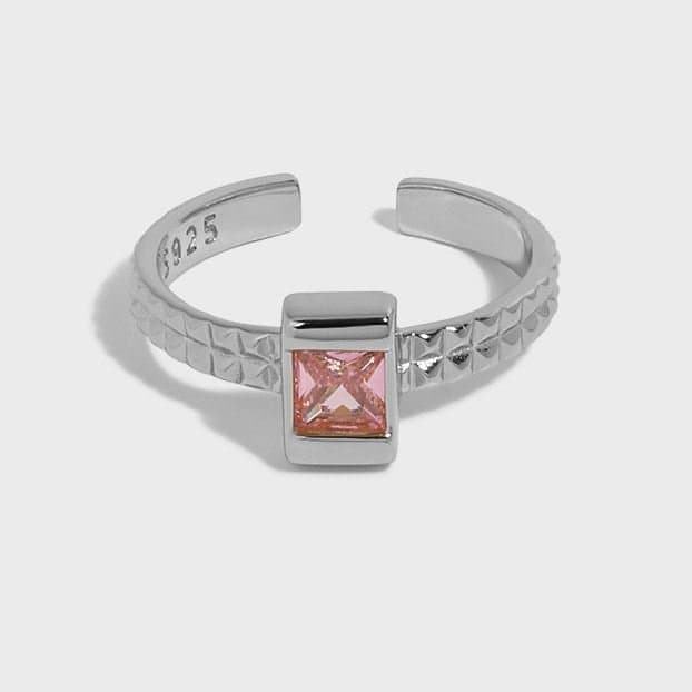 Geometric Pink CZ Square 925 Sterling Silver Adjustable Ring