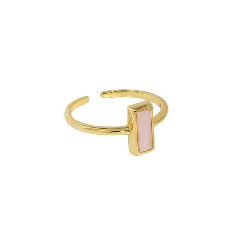 Geometric Rectangle Pink Shell 925 Sterling Silver Adjustable Ring