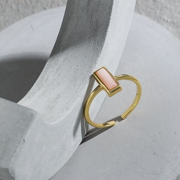 Geometric Rectangle Pink Shell 925 Sterling Silver Adjustable Ring