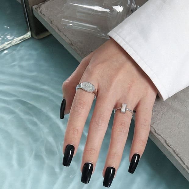 Geometric Rectangle Pink Shell 925 Sterling Silver Adjustable Ring