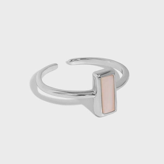 Geometric Rectangle Pink Shell 925 Sterling Silver Adjustable Ring