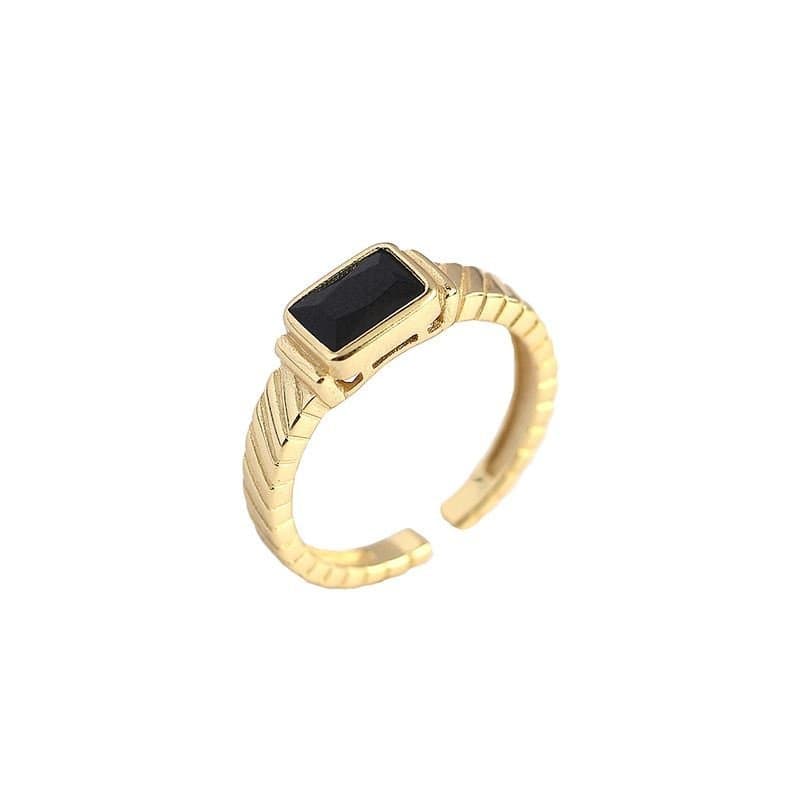 Geometric Created Black Agate Emerald 925 Sterling Silver Adjustable Ring