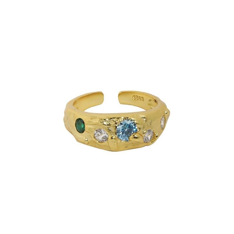 Colourful CZ Irregular Wide 925 Sterling Silver Adjustable Ring