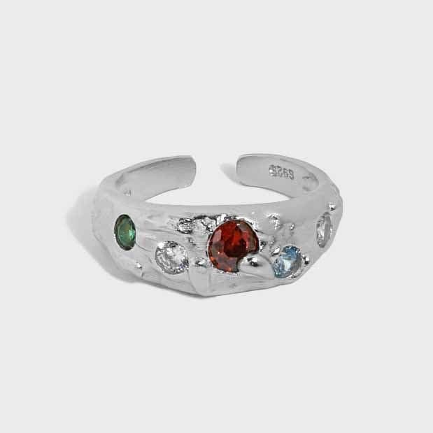 Colourful CZ Irregular Wide 925 Sterling Silver Adjustable Ring