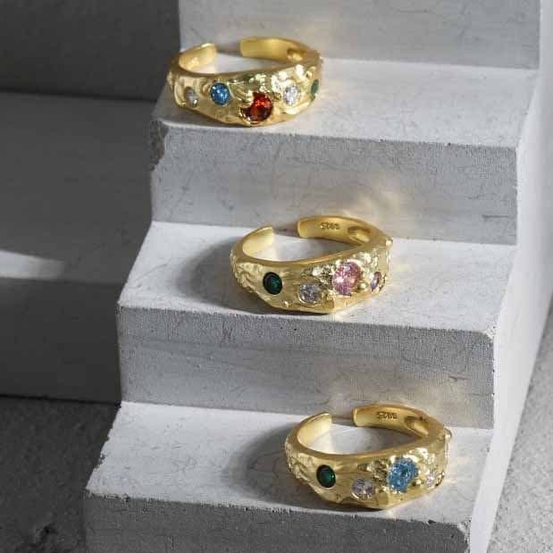 Colourful CZ Irregular Wide 925 Sterling Silver Adjustable Ring