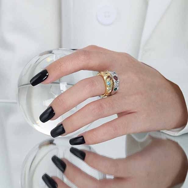 Colourful CZ Irregular Wide 925 Sterling Silver Adjustable Ring