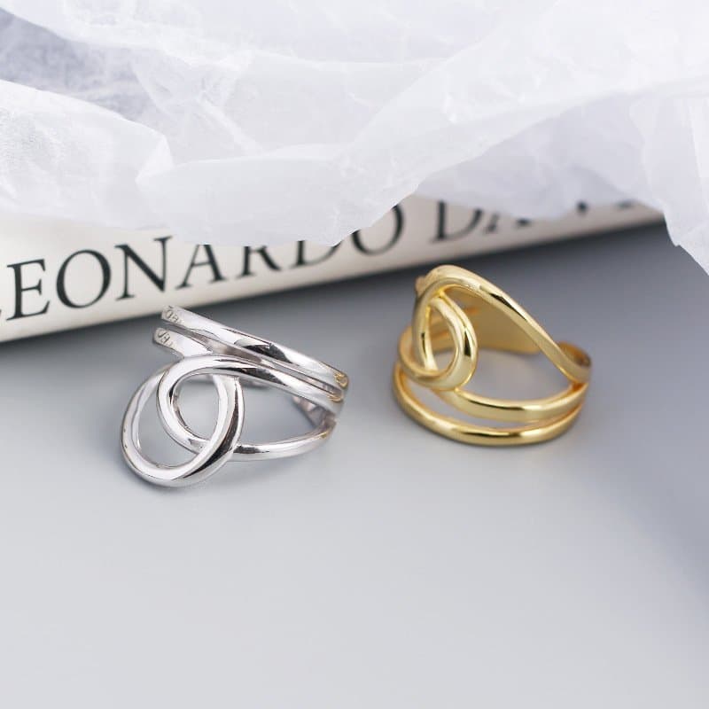 Lines Cross Double Layer 925 Sterling Silver Adjustable Ring