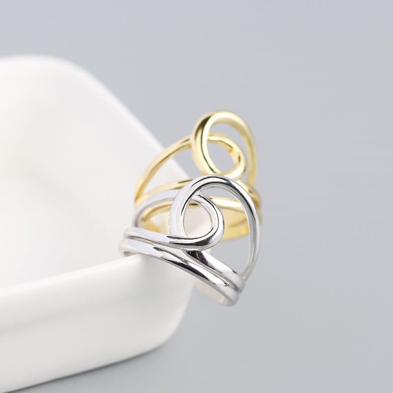 Lines Cross Double Layer 925 Sterling Silver Adjustable Ring