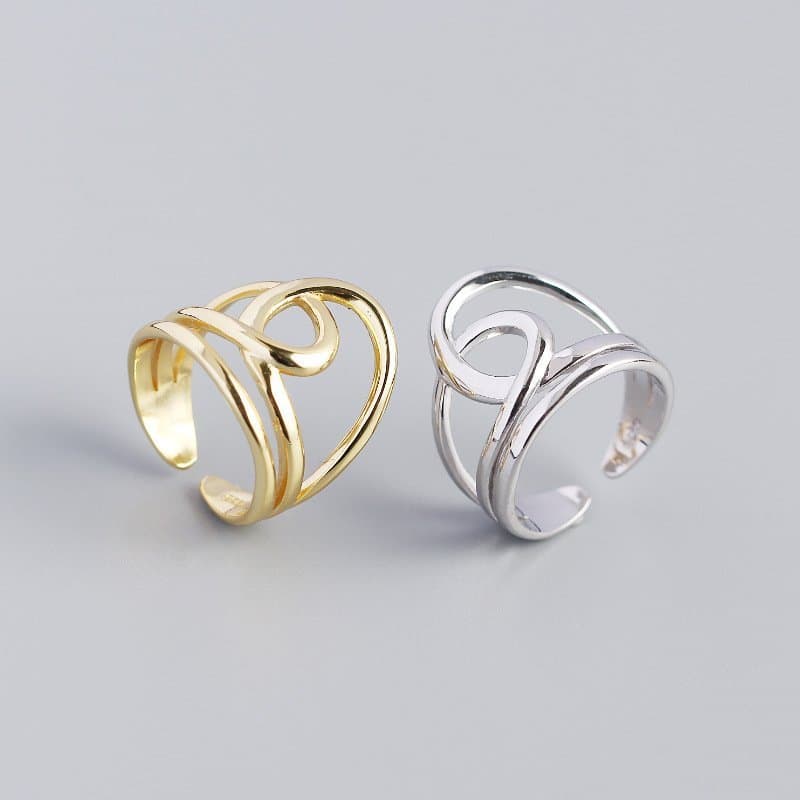 Lines Cross Double Layer 925 Sterling Silver Adjustable Ring
