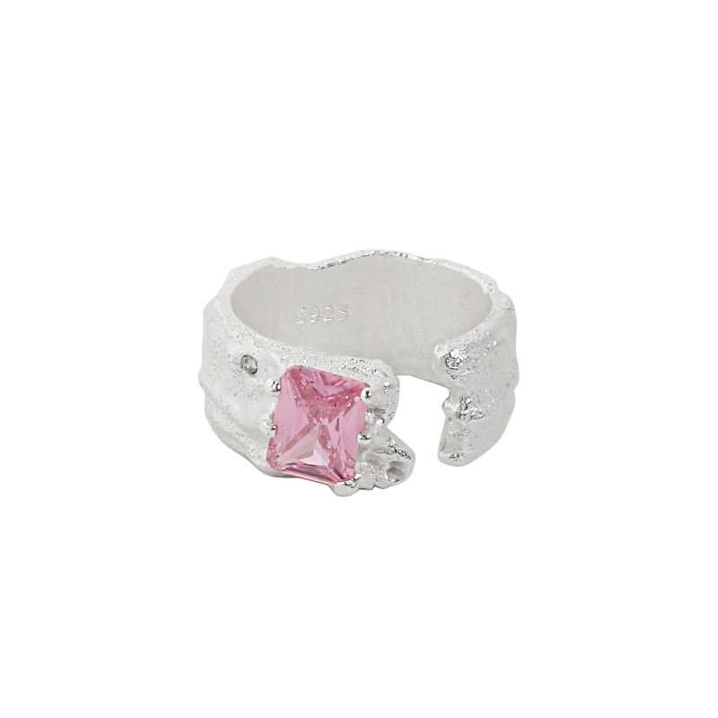 Geometric Rectangle CZ Irregular 925 Sterling Silver Adjustable Ring