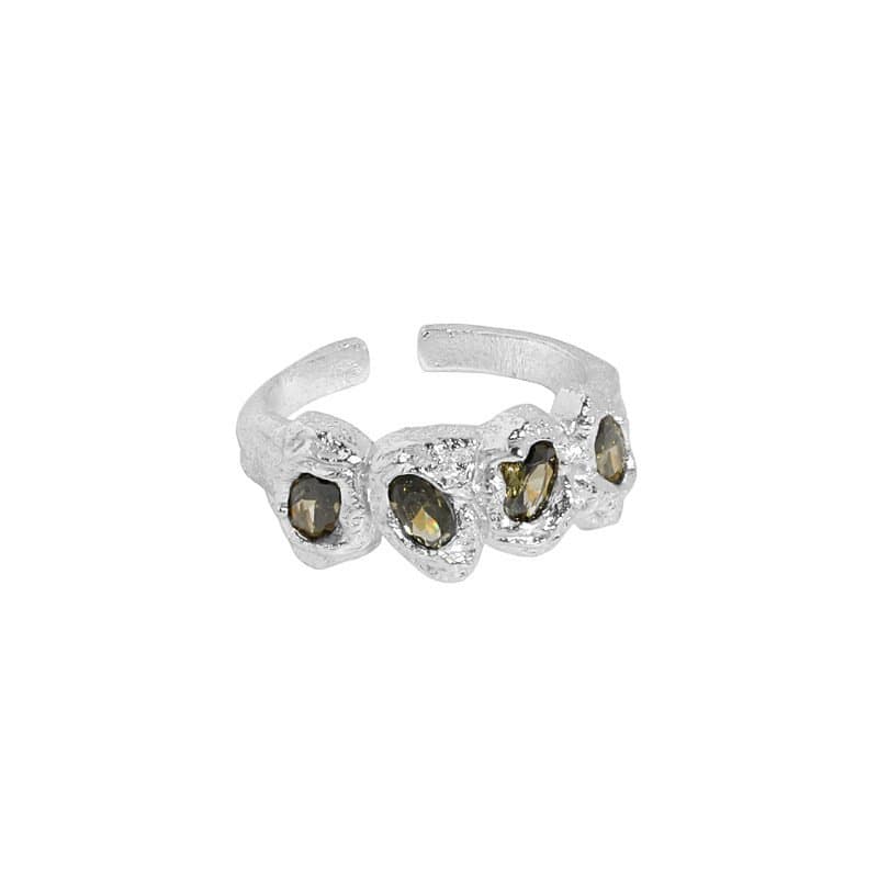 Black Irregular CZ Stone 925 Sterling Silver Adjustable Ring