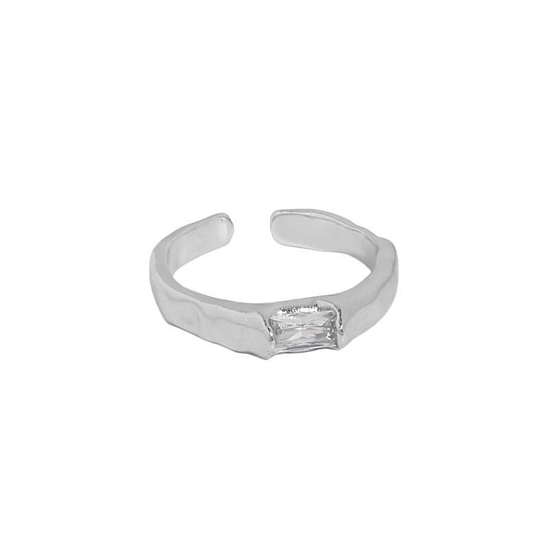 Geometric CZ Rectangle 925 Sterling Silver Adjustable Ring