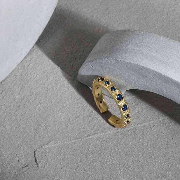 Irregular Blue CZ 925 Sterling Silver Adjustable Ring