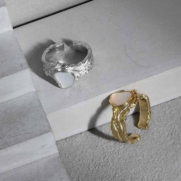 Irregular Mother of Shell 925 Sterling Silver Adjustable Ring