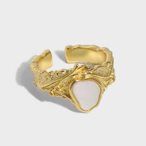 Irregular Mother of Shell 925 Sterling Silver Adjustable Ring