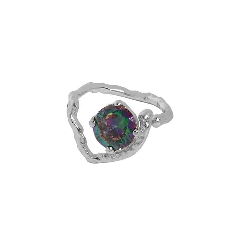 Irregular Heart CZ 925 Sterling Silver Adjustable Ring