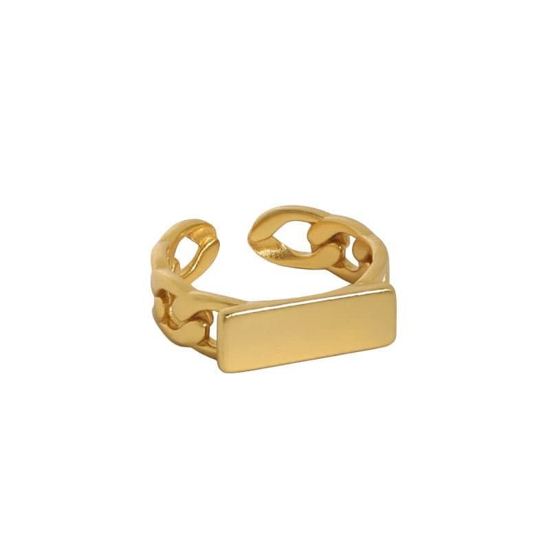 Geometric Rectangle Chain 925 Sterling Silver Adjustable Ring