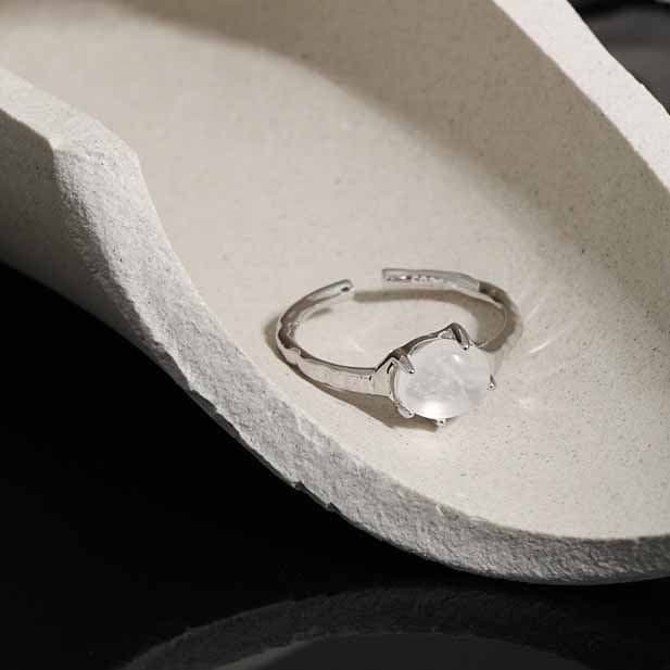 Geometric Round Crystal 925 Sterling Silver Adjustable Ring