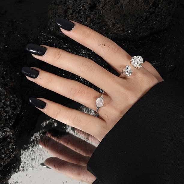 Geometric Round Crystal 925 Sterling Silver Adjustable Ring