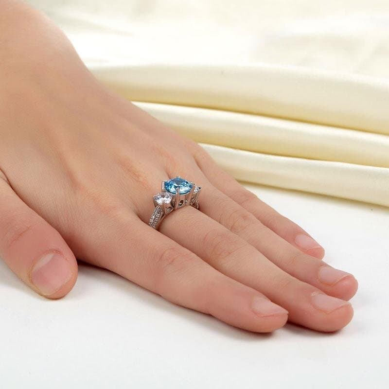 2 Carat Created Blue Diamond Vintage Style Ring