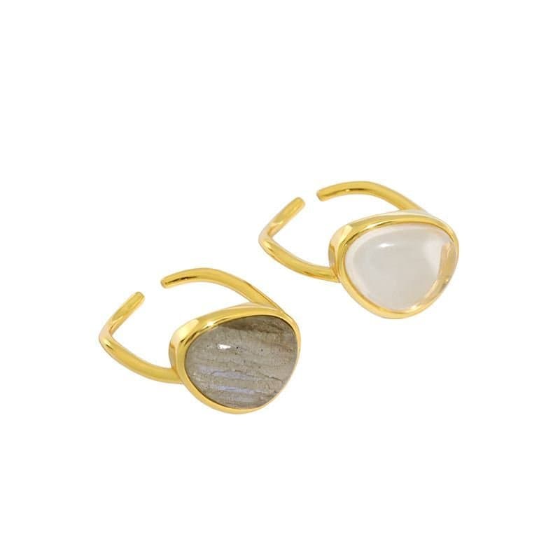 Classic Geometric Natural Moonstone Crystal 925 Sterling Silver Adjustable Ring