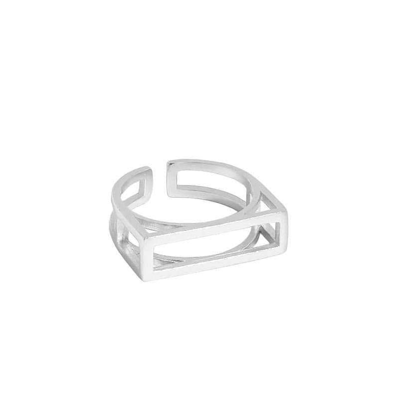Geometric Hollow Rectangle 925 Sterling Silver Adjustable Ring