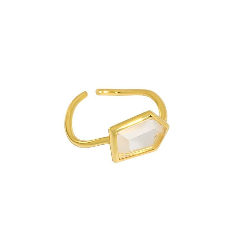Geometric Hexagon Natural Crystal 925 Sterling Silver Adjustable Ring