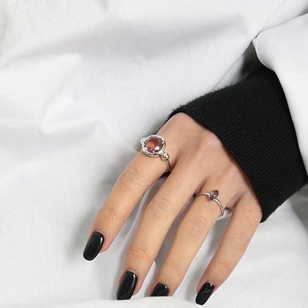 Oval Created Tourmaline 925 Sterling Silver Adjustable Ring
