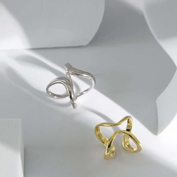 Hollow Irregular 925 Sterling Silver Adjustable Ring