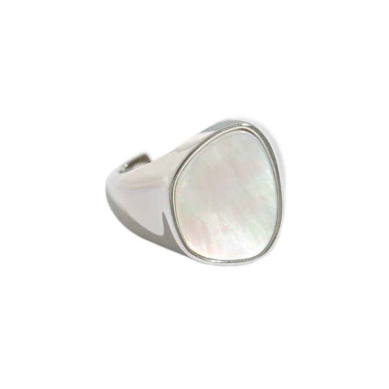Irregular Round Shell 925 Sterling Silver Adjustable Ring