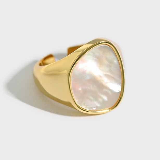 Irregular Round Shell 925 Sterling Silver Adjustable Ring