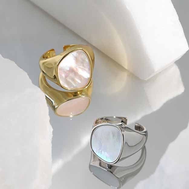 Irregular Round Shell 925 Sterling Silver Adjustable Ring