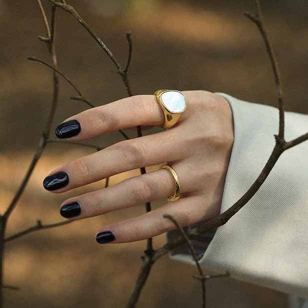 Irregular Round Shell 925 Sterling Silver Adjustable Ring