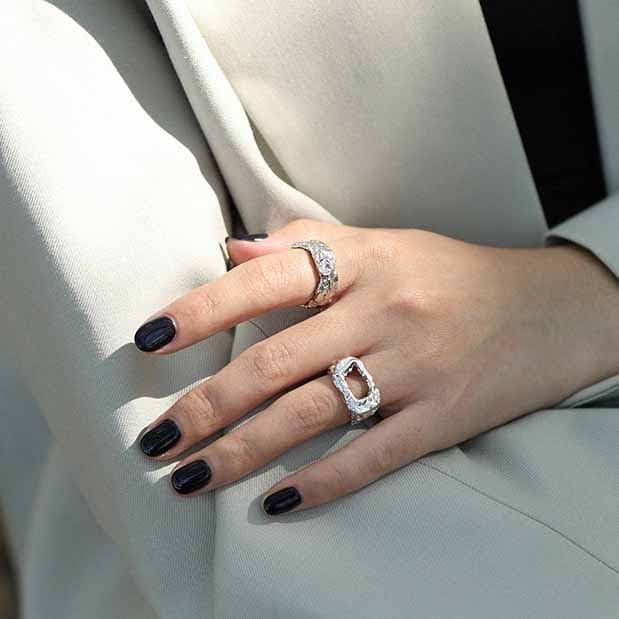 Irregular CZ 925 Sterling Silver Adjustable Ring